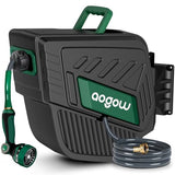 AOGOW Retractable Garden Hose Reel: 1/2 in x 100 ft Wall Mounted Water Hose Reel with 10-Function Nozzle, Hose Reels for Outside, Any Length Lock, Brass Fittings, Slow Auto Rewind & 180° Swivel