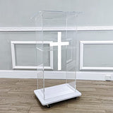 FixtureDisplays® Clear Acrylic Podium Pulpit Lectern 23X16X46.3" Christian with Optional