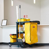 Rubbermaid Commercial Traditional Janitorial 3-Shelf Cleaning Cart, Wheeled with Zippered Yellow Vinyl Bag