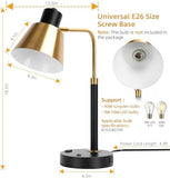 Desk Lamp with Dual USB Charging Port, Heavy Duty Metal Table Lamp, 340 Degree Swivel Arms