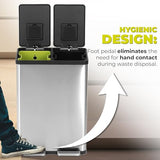 Simpli-Magic 60 Liter / 16 Gallon Rectangular Hands-Free Dual Compartment Recycling Kitchen Step Trash Can with Soft-Close Lid