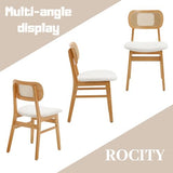 ROCITY Rattan Dining Chairs Set of 6 Beige Linen Fabric