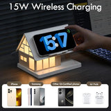 SMARTERIOR Night Light,House-Shaped Nightstand Light with 15W Wireless Charger and White Noise Machine,Touch Control 3-Level Dimmable Lamp