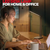 Honeywell LED Desk Lamp - HWT-H2 Sunturalux™ Eye-Caring Foldable Desk Light with USB A+C Dual Charging Port 4 Color Modes - Black