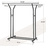 VICERII Clothing Rack, Heavy Duty Clothes Racks with Wheels and Bottom Shelf, 52.36’’ Metal Double Clothing Racks with Wheels, Black