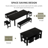 iPormis 5-Piece Dining Table Set for 4-8 People, Extendable Kitchen Table Set with 2 Benches and 2 Square Stools