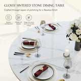 POVISON 51" Modern Dining Table, Glossy White Round Dining Table for 6