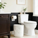 Ramblion White Ceramic Tulips Small Bathroom Trash Can 2.6 Gal (10 Liter) - Heavy & Decorative Garbage Bin for Bathroom, Kitchen, Office, Bedroom & Living Room Corner