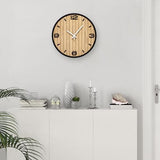 AXAORIRA 12 Inch Round Wall Clock Battery Operated, Wooden Decorative Analog Clocks Non-Ticking Quartz for Apartment, Living Room, Bedroom, Hallway, Classroom - Gifts for Family and Friends