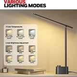 Honeywell Sunturalux™ LED Desk Lamp with USB Charging Ports HWT-H01 - Stepless Dimmable Eye Caring Desk Light, Black