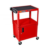 AVJ42C-RD Steel AV Cart with Adjustable Height and Storage Cabinet, Multipurpose Utility Cart