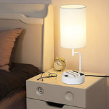 Dreamholder Table Lamp with 3 USB Charging Ports, Modern Desk Lamp with AC Outlet and Phone Stands, Perfect Bedside Lamp for Bedroom, Living Room, Office (Pack of 2), White