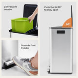 Kitchen Trash Can, 2×8-Gallon Garbage Can with Lid, Stainless Steel Trash Bin with 2 Removable Inner Buckets