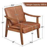 Yaheetech PU Leather Accent Chair, Mid-Century Modern Armchair with Solid Wood Legs