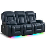 URRED Power Loveseat Recliner Sofa with Massage and Heat，Dark Blue