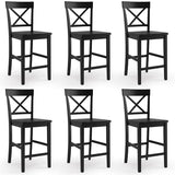 Cozyman Bar Stools Set of 6, 24" Wooden Barstools with X Back, Black