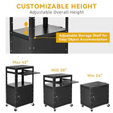 AV Presentation Cart Stand with Locking Cabinet, Steel Rolling Metal Cart on Wheels with Keyboard Tray & 16.