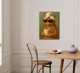 Funny Cat Bathroom Canvas Wall Art Cool Orange Tabby Cat Drinking Coffee Wall Decor Pictures Maximalist Preppy Aesthetic Posters Prints for Cafe Bar Bathroom Home Decoration 12x16in