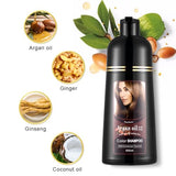 Dark Brown Hair Dye Shampoo 3 in 1, Covers Gray in Minutes, with Argan Oil, Long Lasting Color, Easy At-Home Use for Women & Men, 100% Gray Coverage, Gentle Herbal Formula, Natural color shampoo