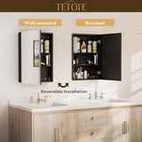 TETOTE 48 x 32 Bathroom Vanity Mirror Cabinet with Tempered Beveled Mirror Black Medicine Cabinet