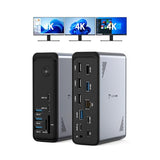 Laptop Docking Station 3 Monitors, Triple 4K Display with 3 HDMI, 9 USB Ports, Gigabit Ethernet, PD3.0, for Windows