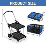 2 Tier Multi Use Foldable Shopping Cart with 2 Storage Crates,Folding Shopping Trolley Utility Cart for Office,Groceries, Warehouse,Supermarket