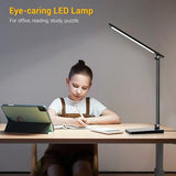 LED Desk Lamp for Home Office, 3 Levels Dimmable Desk Light with USB Charging Port, Small Study Lamp, Reading Light for Table, Black, 5000K