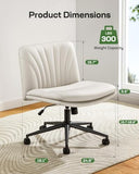 Marsail Armless-Office Desk Chair with Wheels: PU Leather Cross Legged Wide Chair, Comfortable Adjustable Swivel Task Chairs(Light Beige)