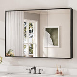 Keonjinn Large Medicine Cabinet Mirror 48 x 32, Black Beveled Frame, 3 Door