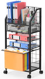 5 Tier Rolling File Cart with Drawer, Metal Office File Cart Organization with Sliding Trays