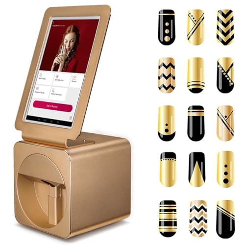 3D Nail Printer, Mobile Nail Printer, Support WiFi/DIY/USB, Suitable for Nail Salon Home use(Gold)