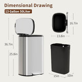 PayLessHere Trash Can with Lid, 13 Gallon (50L) Stainless Steel Kitchen & Office