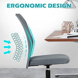 Office Desk Chairs No Arms Mesh Task Chair Ergonomic Computer Chair with Wheels, Armless Adjustable, Grey
