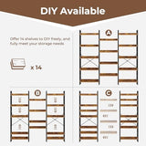 Rolanstar Bookshelf 5 Tiers, Triple Bookcase with Open Display Shelves, Industrial Wide Bookshelf, Rustic Brown