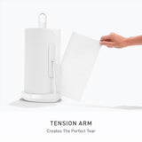 simplehuman Tension Arm Standing Paper Towel Holder, Heavy-Duty, Easy One-Handed Tear, Kitchen Countertop, White Stainless Steel