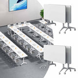 Modern Mobile Training Table with Wheels, White Foldable Seminar Meeting Tables for Office