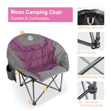 Northroad Folding Compact Camping Moon Chair, Outdoor Padded Saucer Round Chair w/Cup Holder Supports up to 300 lbs for Beach Hiking Fishing Picnic Lawn,Purple&Grey