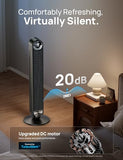DREO Tower Fan for Bedroom, Upgraded DC 9 Speeds 20dB Ultra-Quiet Floor Fan, 90° Oscillating Fans with 28ft/s Velocity, 12H Timer, Standing Fan, Bladeless Fan Powerful for Home Office Room