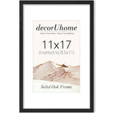 decorUhome Solid Oak Wood 11x17 Picture Frame, Display Pictures 8x12 with Mat or 11x17 without Mat, Wall Hanging Poster Frame, Black, 1 Pack