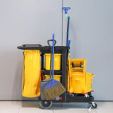 leaning Cart, 1 Heavy-Duty Janitorial Cart - With 3 Shelves, 20-Gallon Nylon Bag, Plastic Housekeeping Cart