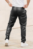 GINGTTO Leather Pants Men Slim Fit Stretch Motorcycle Black 29W30L