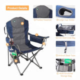 Northroad Oversized Camping Chair, Full Padded Outdoor Folding Chair Support 350 LBS, Heavy Duty Lawn Chair w/Cup Holder, Cooler Bag, Shoulder Straps for Adult-Blue