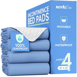 Incontinence Bed Pads - 18x24 | Cotton Blend | Washable Bed Pads for Adults, Children, Pets and Seniors Waterproof | Pack of 4, Blue, by Royal Care