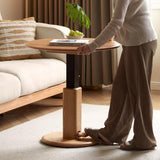 Solid Oak Lift Top Coffee Table, 27.56’’ Wood Round Small Side Table for 2