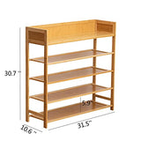 SOBIBO Bamboo Shoe Rack Organizer, 5 Tier Shoe Shelf Storage Organizer, for Entryway, Hallway, and Closet (Nature-31.5)