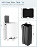 Hands-Free Kitchen Garbage Bin, Recycle Waste Dustbin, Soft-Close Lid, 2 Buckets,Foot Pedal