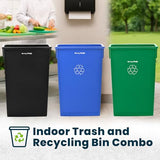 23 Gallon Slim Recycling & Trash Bin Set – 3-Pack Blue/Black/Green Plastic Narrow Open-Top