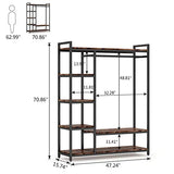 LITTLE TREE Free Standing Wood Closet Clothes Rack,Heavy Duty Grament Rack with Shelves,Hanging Racks for Clothes Clothing Rack for Bedrom,Wardrobe Closet Organizer,350 lb Capacity,Rustic