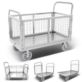 Platform Truck Cart with Cage, Multipurpose 6 in1 Foldable Flatbed Cart Heavy Duty Push Cart Dolly