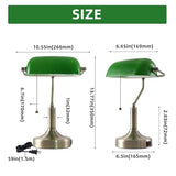 Liylan Banker Desk Lamp Green Glass, Antique Desk Lamps with Brass Base, Traditional Library Table Lamp with USB A and Type C Charging Port